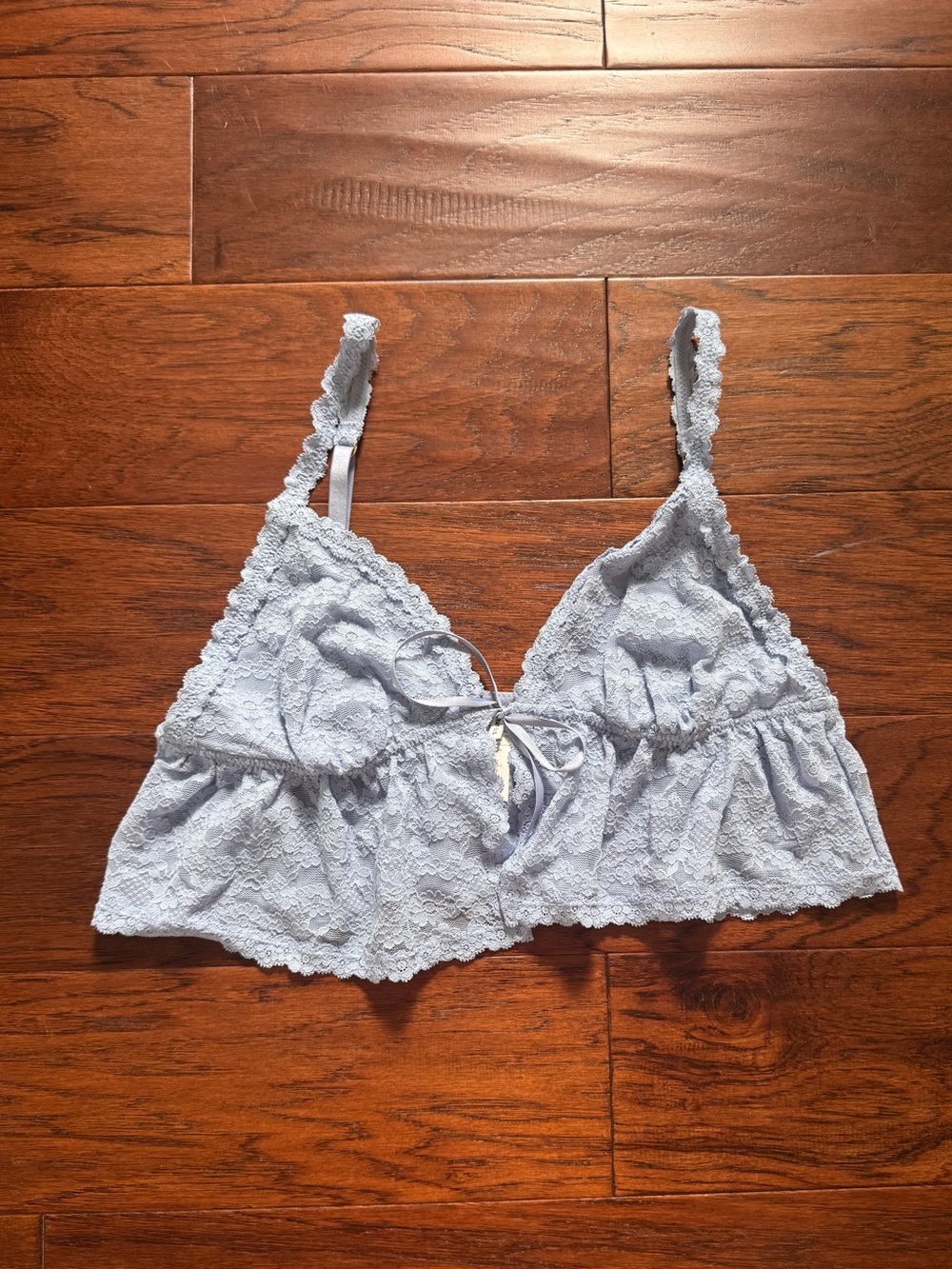 Aerie Show Off Vintage Lace Tie Front Bra Top Light Blue L